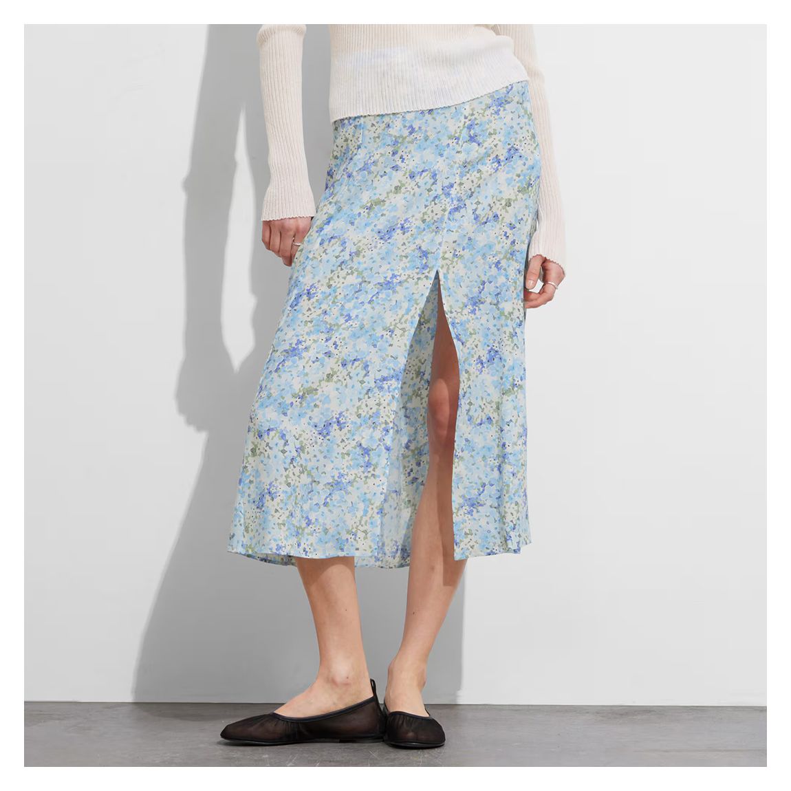 Blue Floral Side Split Midi Skirt main product photo