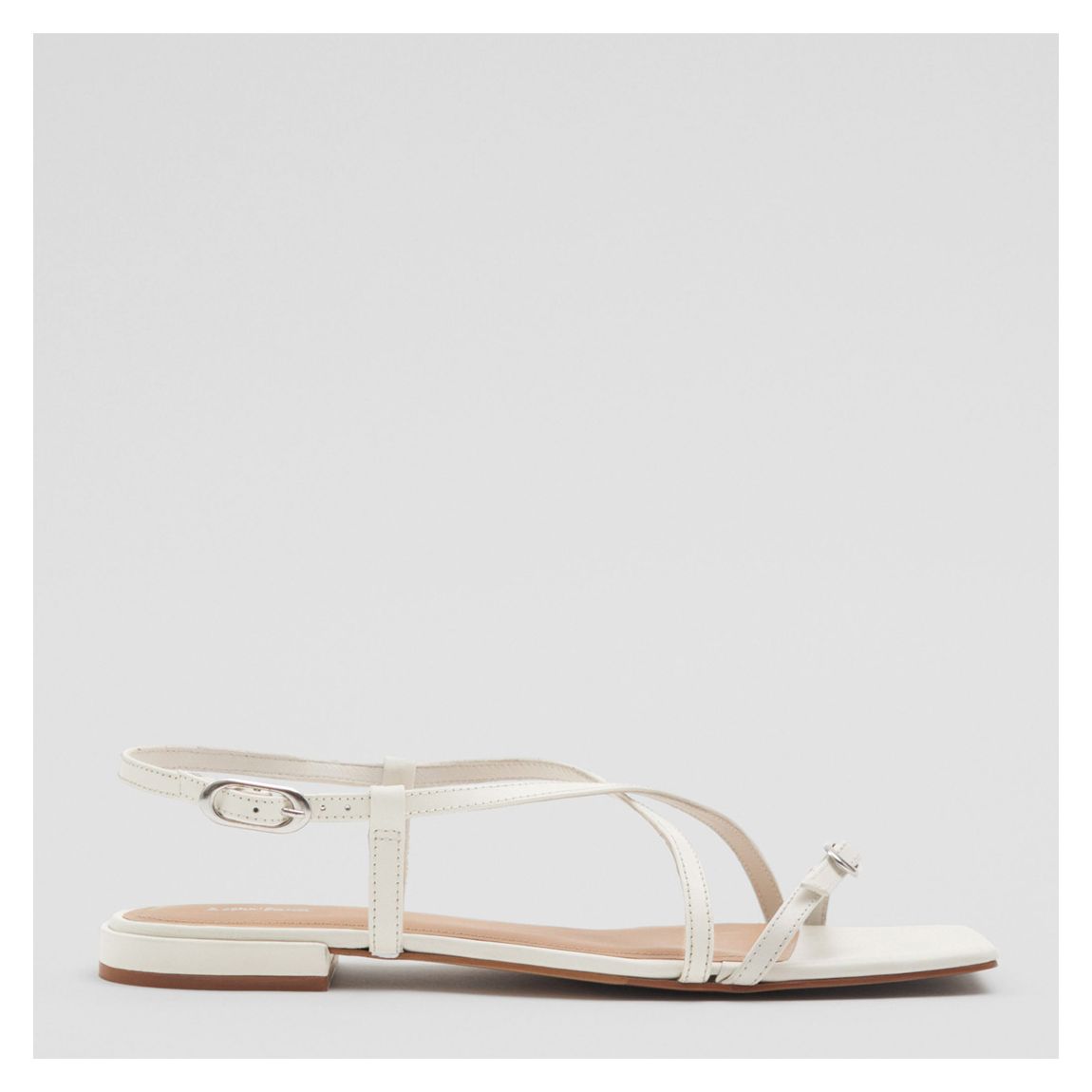 White Leather Strappy Square Flats main product photo