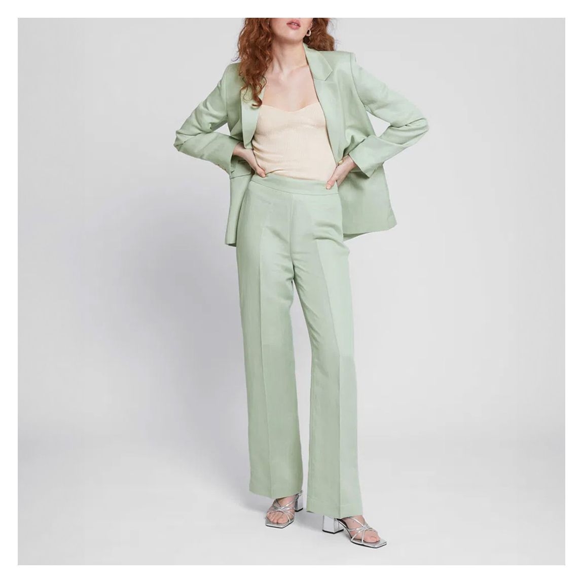 Mint Green Tailored Linen Trousers main product photo