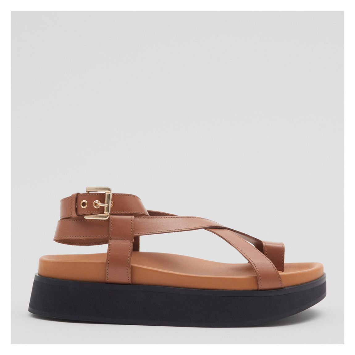 Brown Leather Strappy Chunky Platform Sandals main product photo