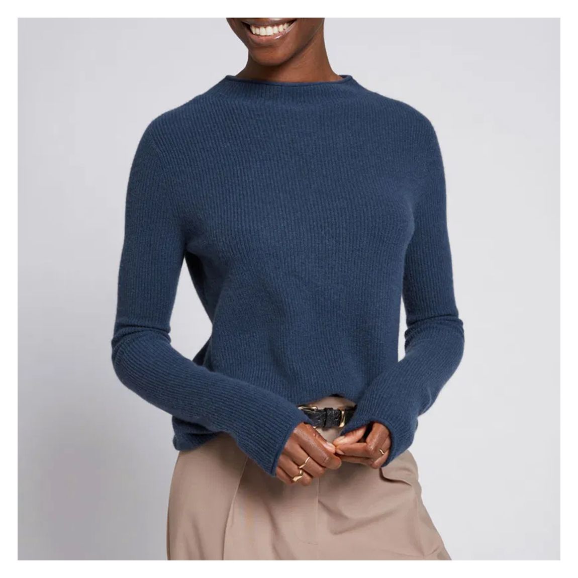 Navy Cashmere High Neck Sweater main product photo