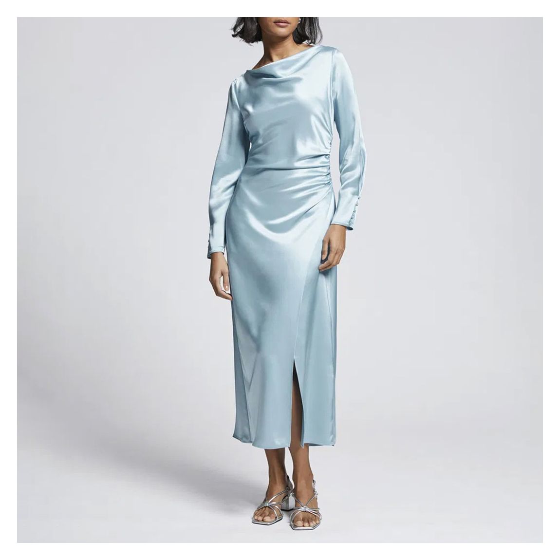 Baby Blue Cowl Neck Slinky Dress main product photo