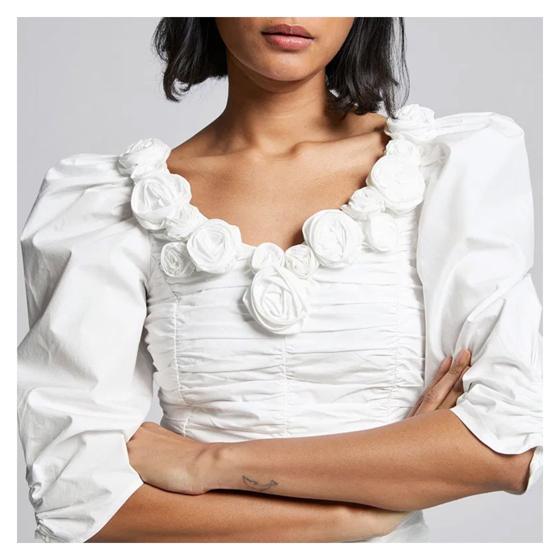 White Rose Adorned Balloon Sleeve Blouse main product photo