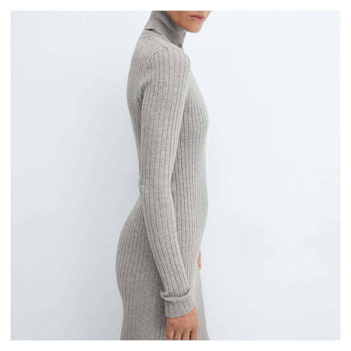 Light Grey Turtleneck Ribbed Midi-Dress main product photo
