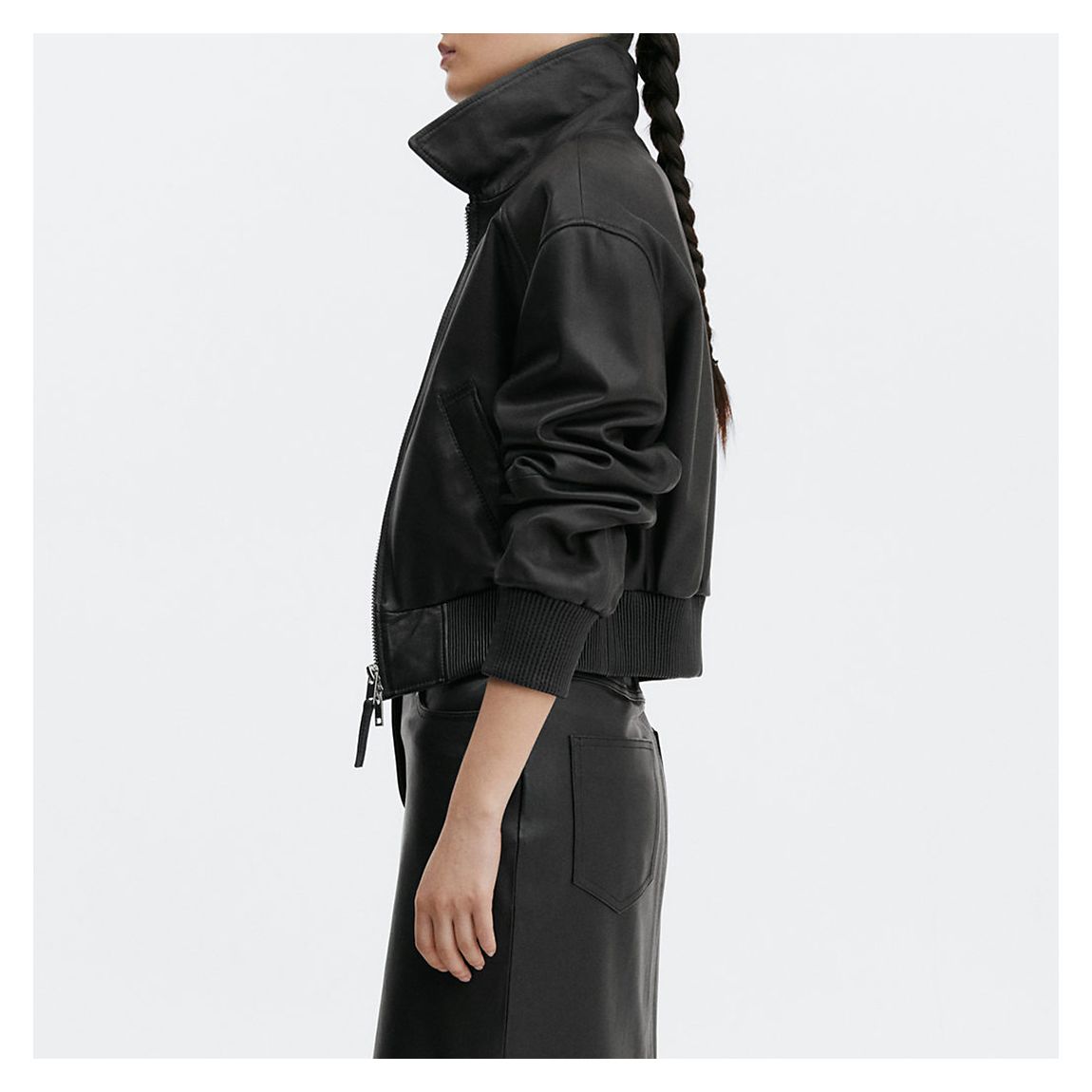 Black Leather Aviator Bomber Jacket main product photo