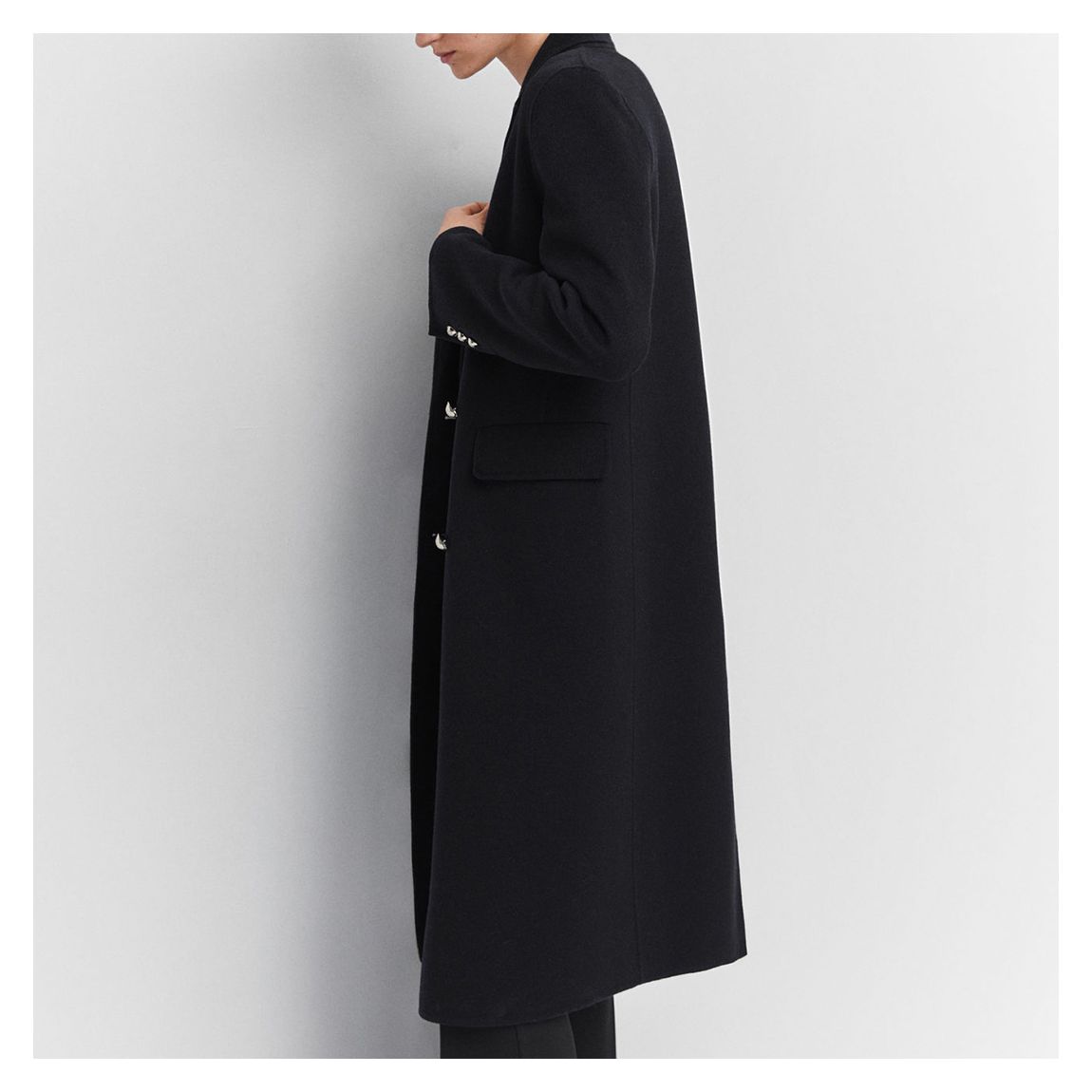 Dark Navy Tailored Buttoned Wool Coat main product photo