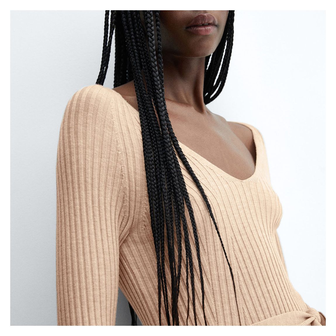 Natural Knitted Midi-Dress With Belt main product photo