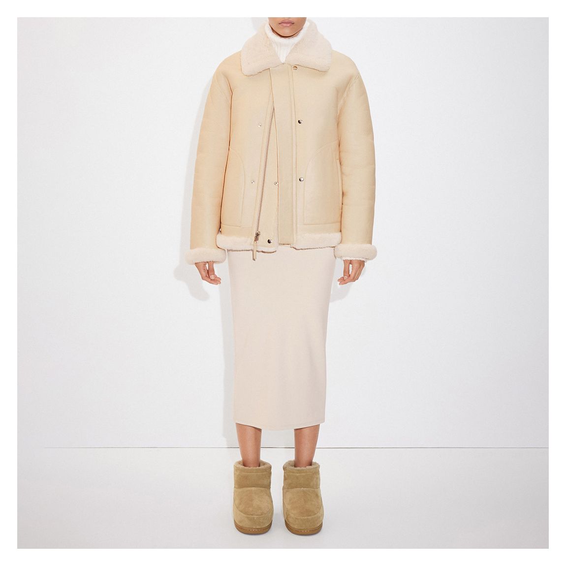 Ecru Reversible Leather Shearling Coat main product photo