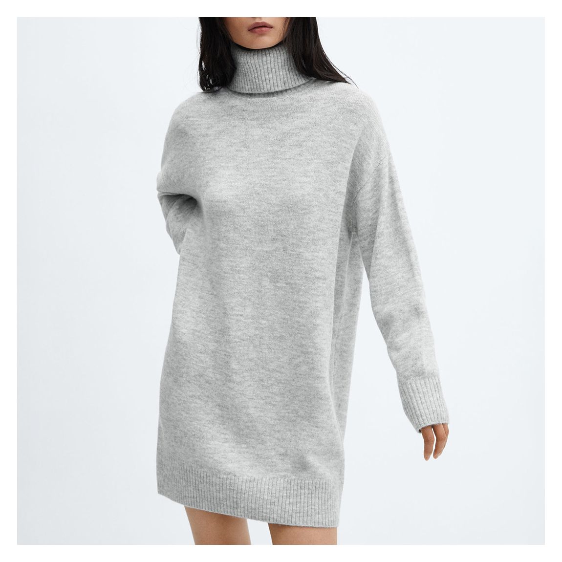 Light Grey Wool Blend Roll Neck Mini Dress main product photo