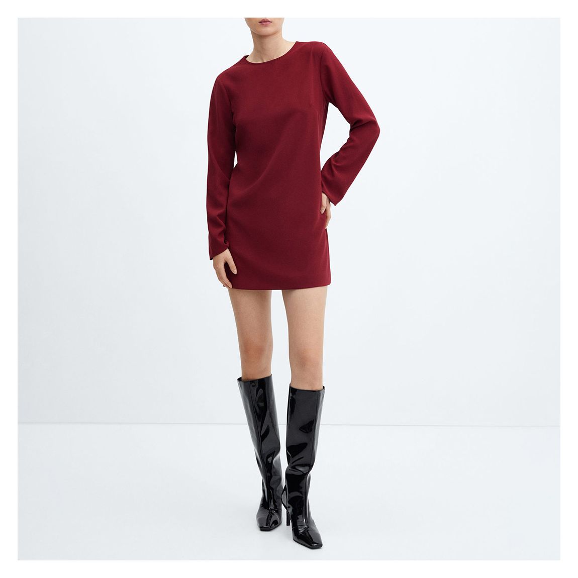 Red Long-Sleeved Short Dress main product photo