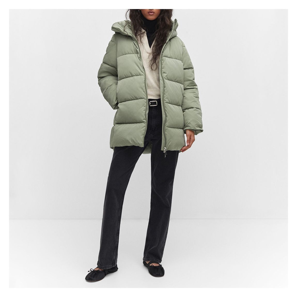Green Hood Quilted Coat main product photo