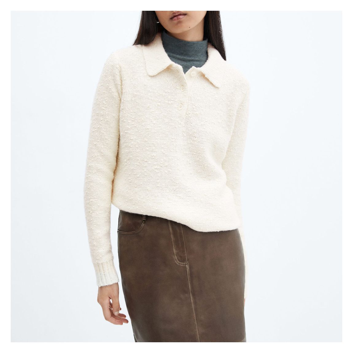 Ecru Polo-Neck Textured Jumper main product photo