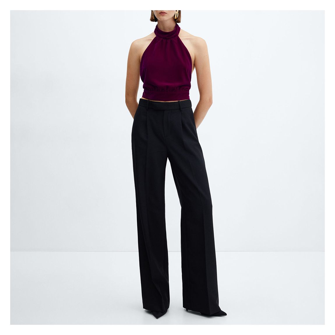 Fuchsia Velvet Halter-Neck Top main product photo