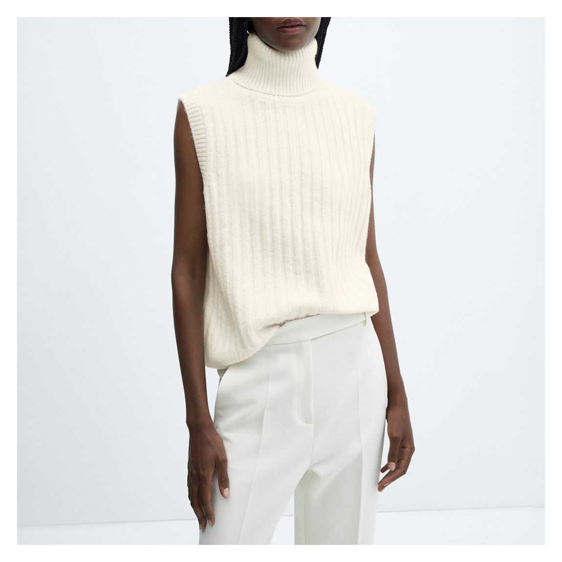 Ecru Sleeveless Roll Neck Jumper main product photo