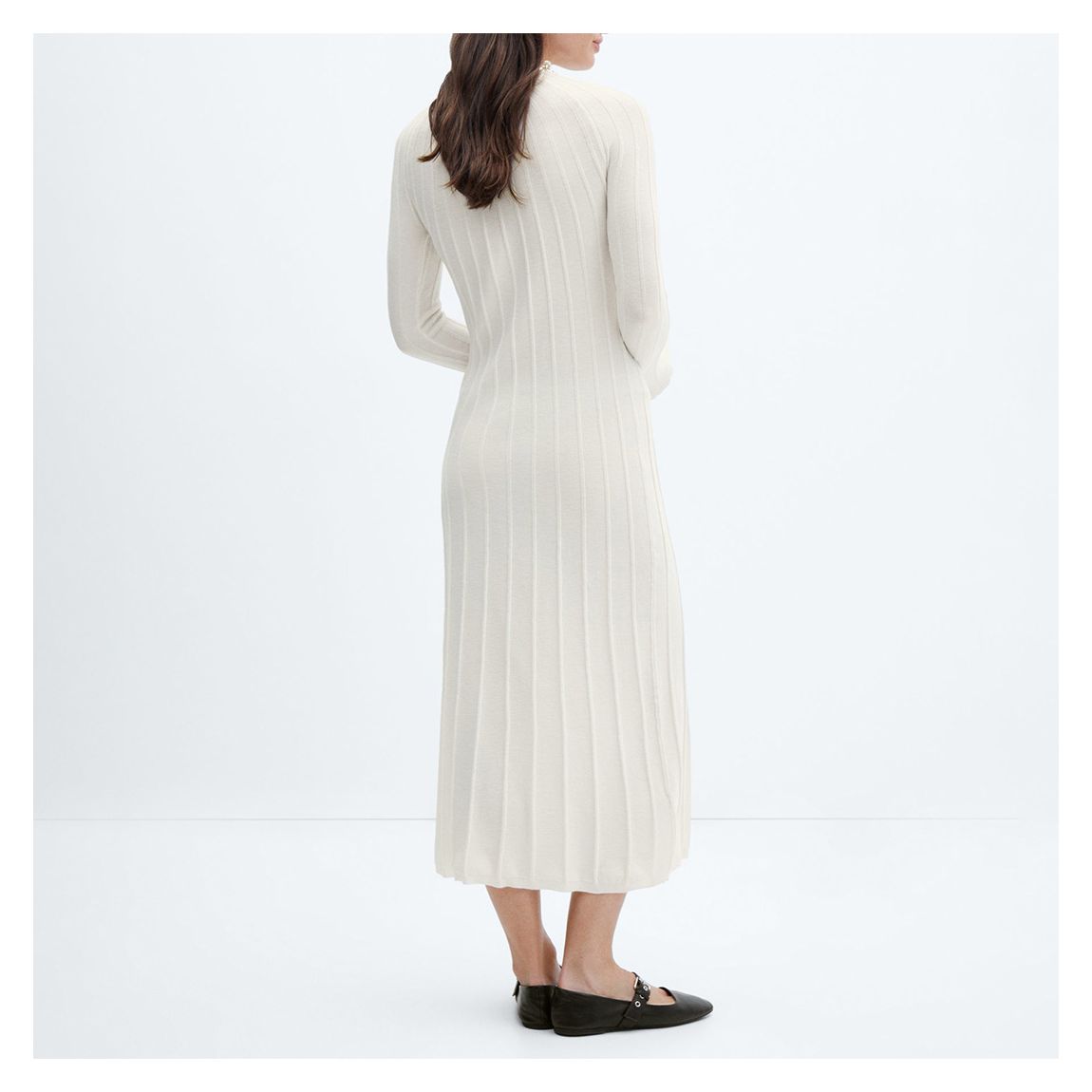 Ecru High Neck Ribbed Dress main product photo