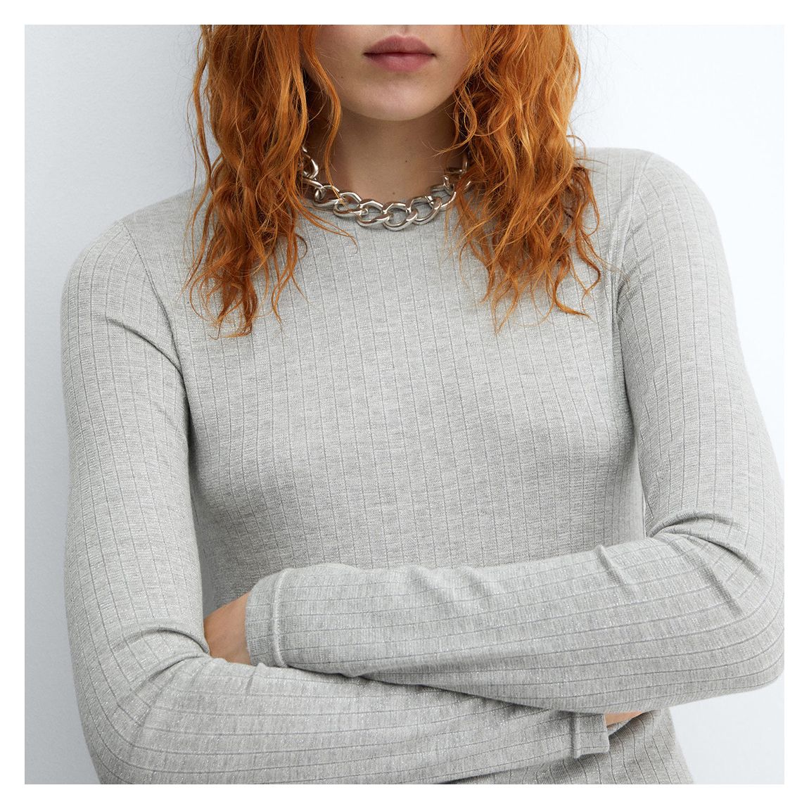 Grey Ribbed Long-Sleeved T-Shirt main product photo