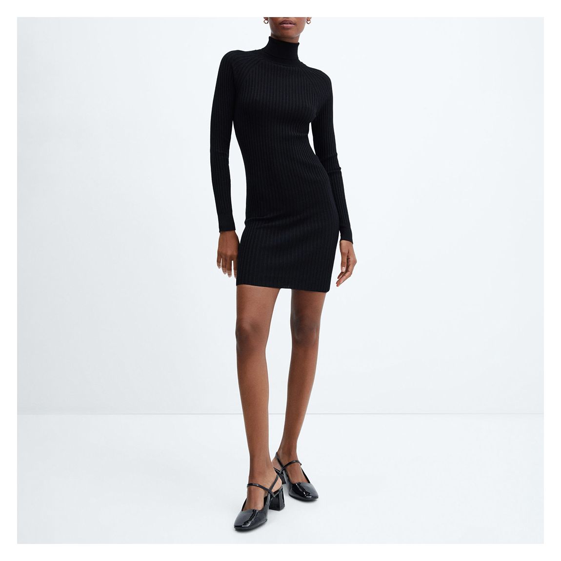 Black Ribbed Turtleneck Mini Dress main product photo