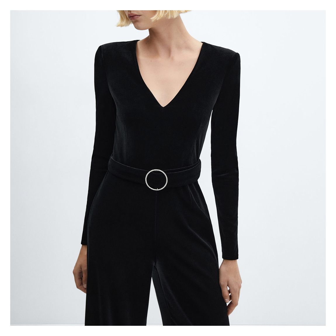 Black Velvet Belt Jumpsuit main product photo