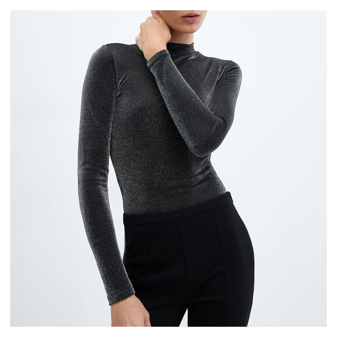 Grey High Neck Lurex Top main product photo