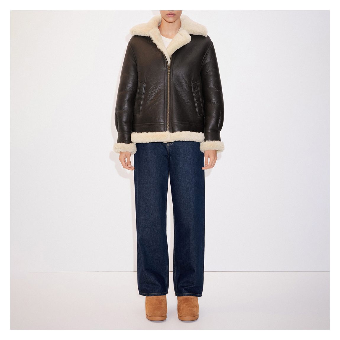 Brown Leather Shearling-Lined Jacket main product photo