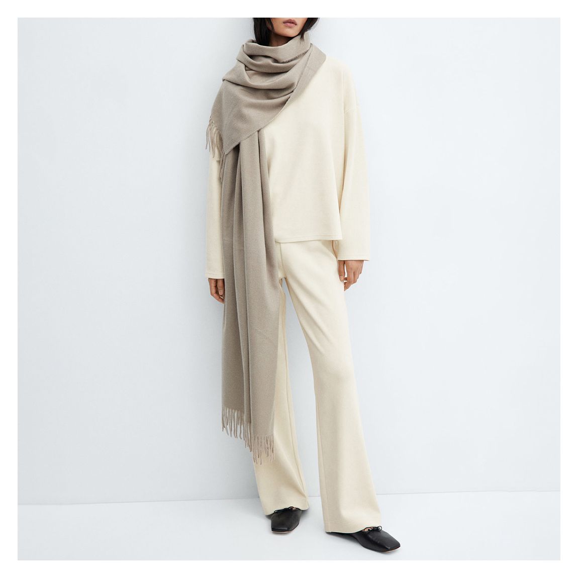 Ecru Textured High Neck Sweatshirt main product photo