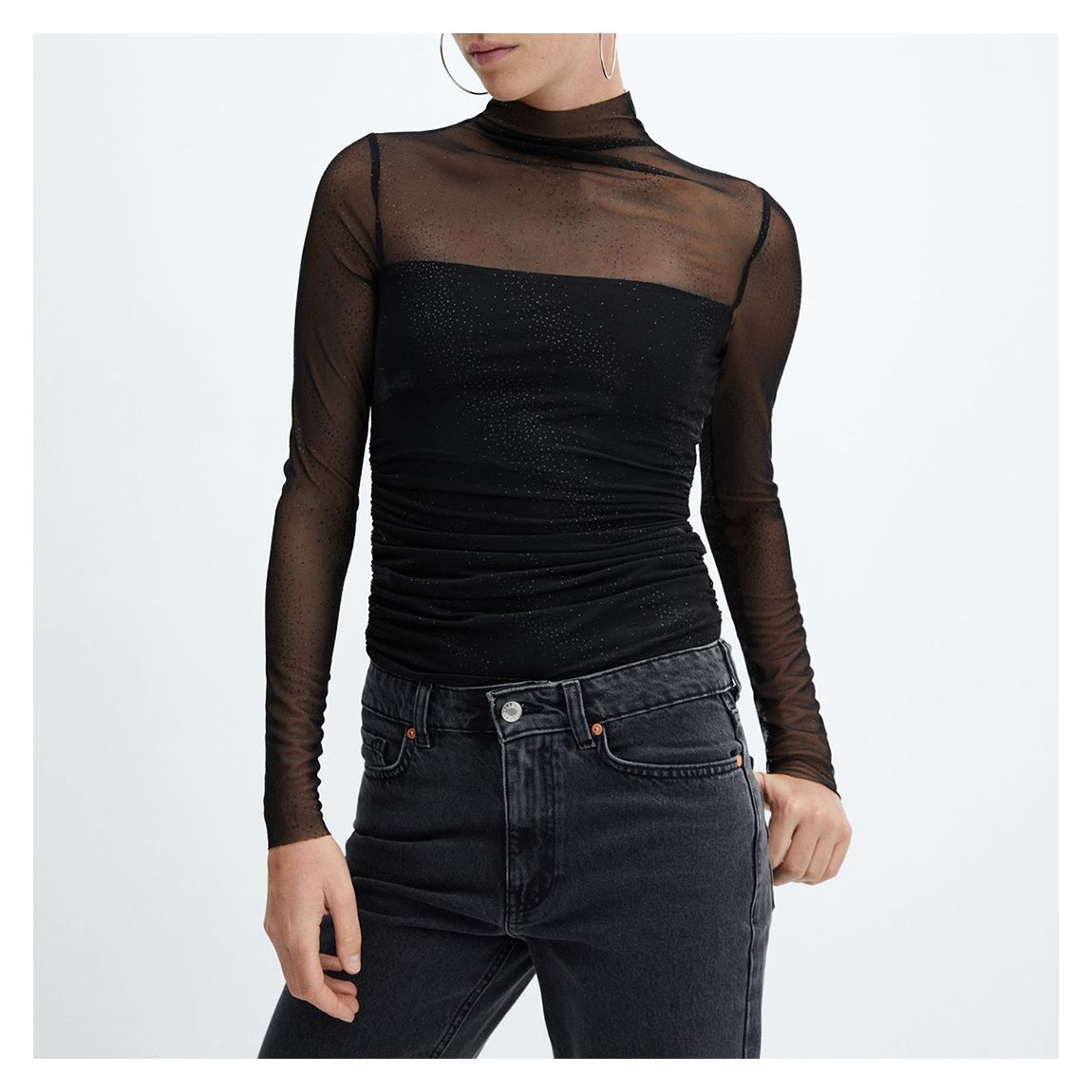 Black Sparkle Detail Mesh Top main product photo