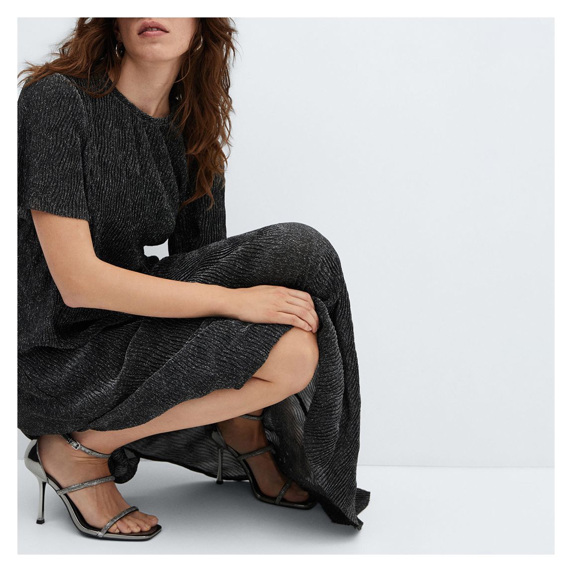 Black Lurex Midi Split Detail Dress main product photo