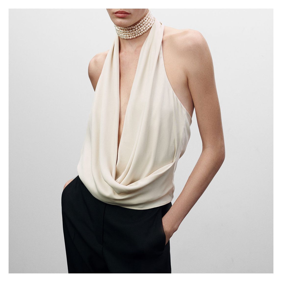 Ecru Draped Satin Top main product photo