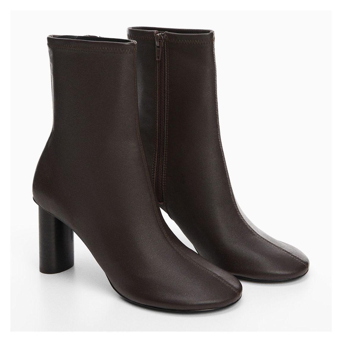 Chocolate Rounded Toe Leather Ankle Boots main product photo