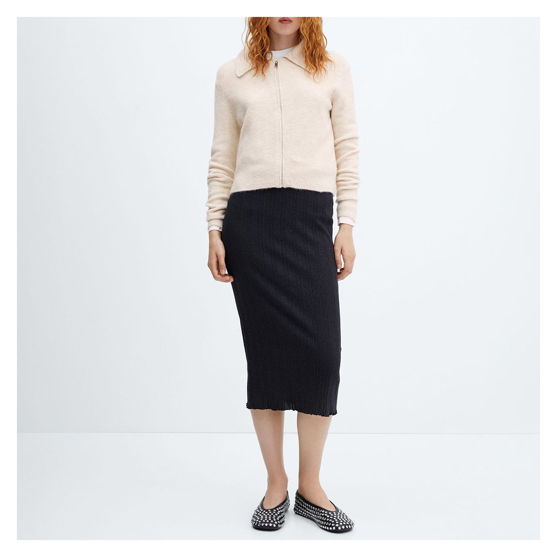 Ecru Knitted Jacket With Zip main product photo