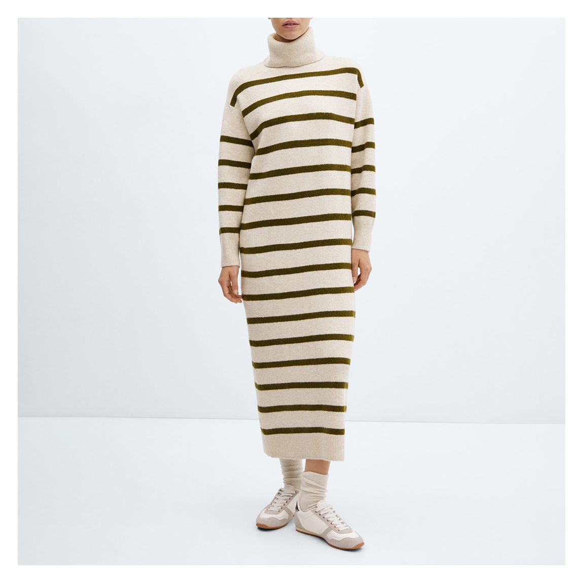 Ecru Striped Roll Neck Midaxi Dress main product photo