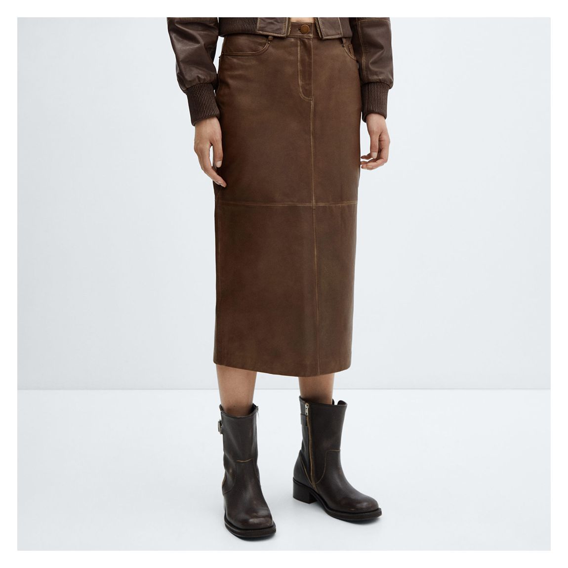 Brown Leather Midi Skirt main product photo