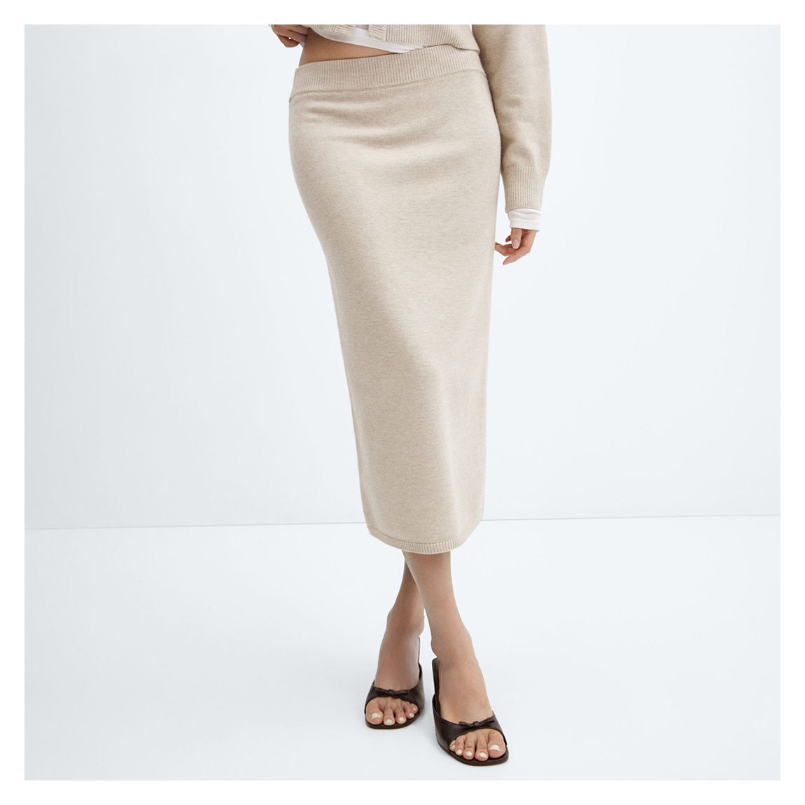 Light/Pastel Grey Ribbed Midi Skirt main product photo