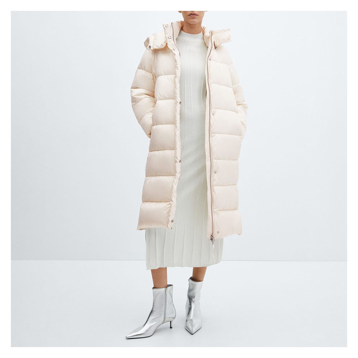 Off White Hooded Water-Repellent Quilted Jacket main product photo