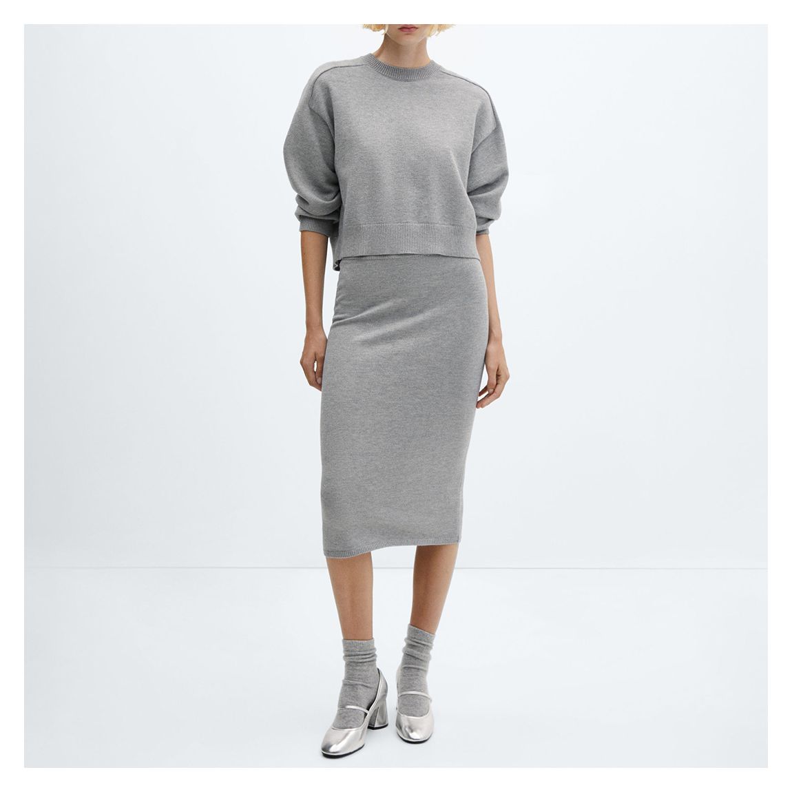 Grey Ribbed Midi Skirt main product photo