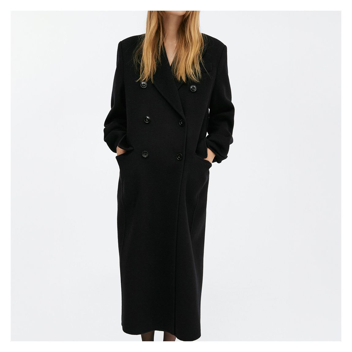 Black Double-Breasted Virgin Wool Coat main product photo