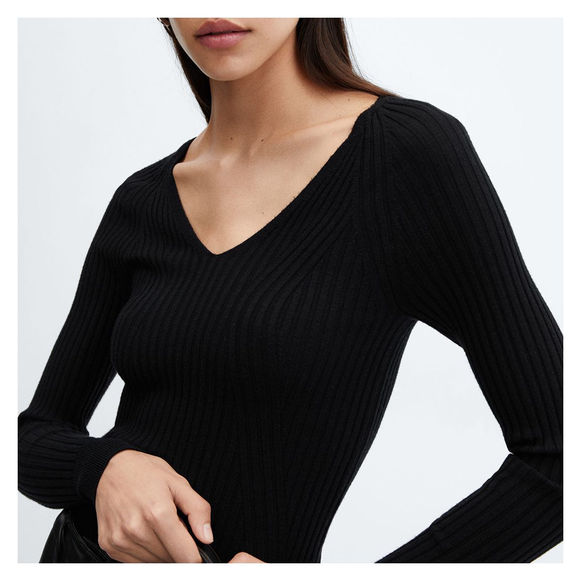 Black V-Neck Ribbed Knit Jumper main product photo