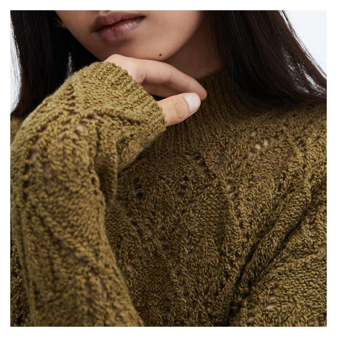Khaki Open Work-Detail Jumper main product photo