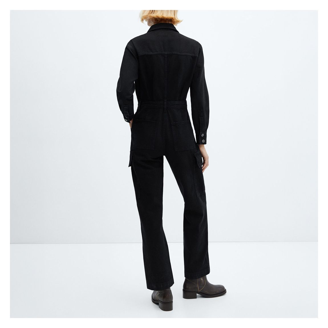 Black Denim Cargo Jumpsuit main product photo