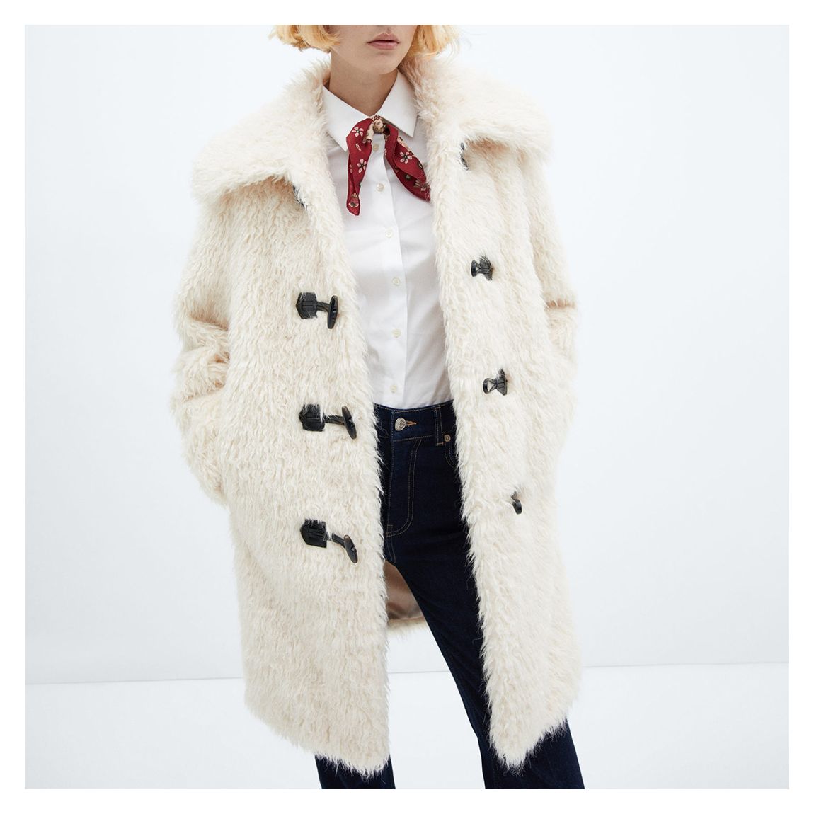 White Faux-Fur Midi Coat main product photo