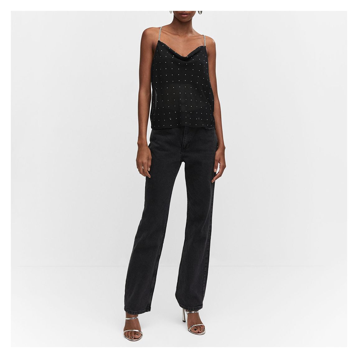 Black Draped Neck Rhinestone Top main product photo