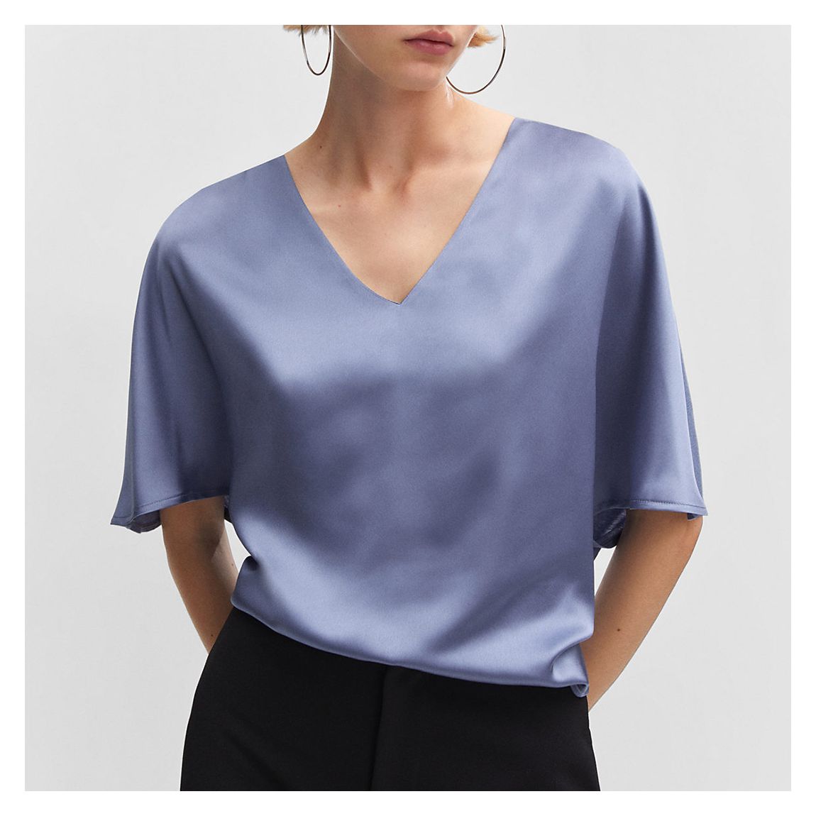 Blue Short-Sleeve Satin Blouse main product photo