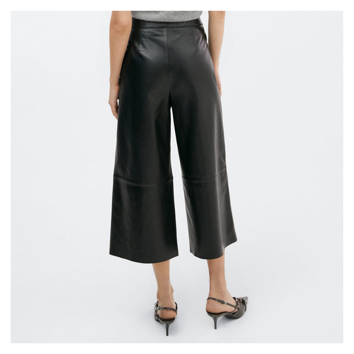 Black Pleated Leather Culotte Trousers main product photo