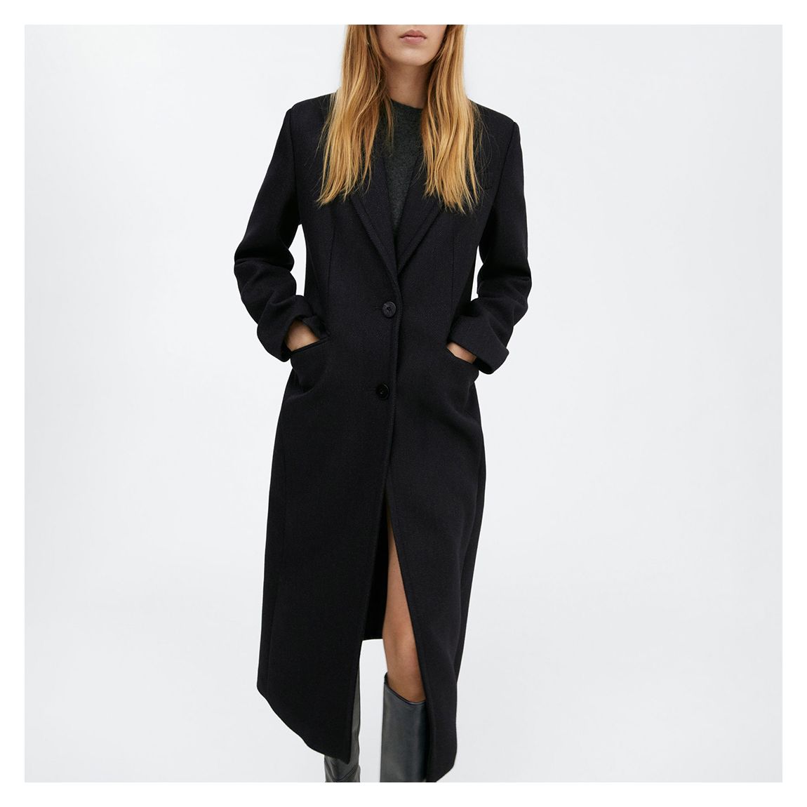 Black Wool Coat With Embossed Lapels main product photo