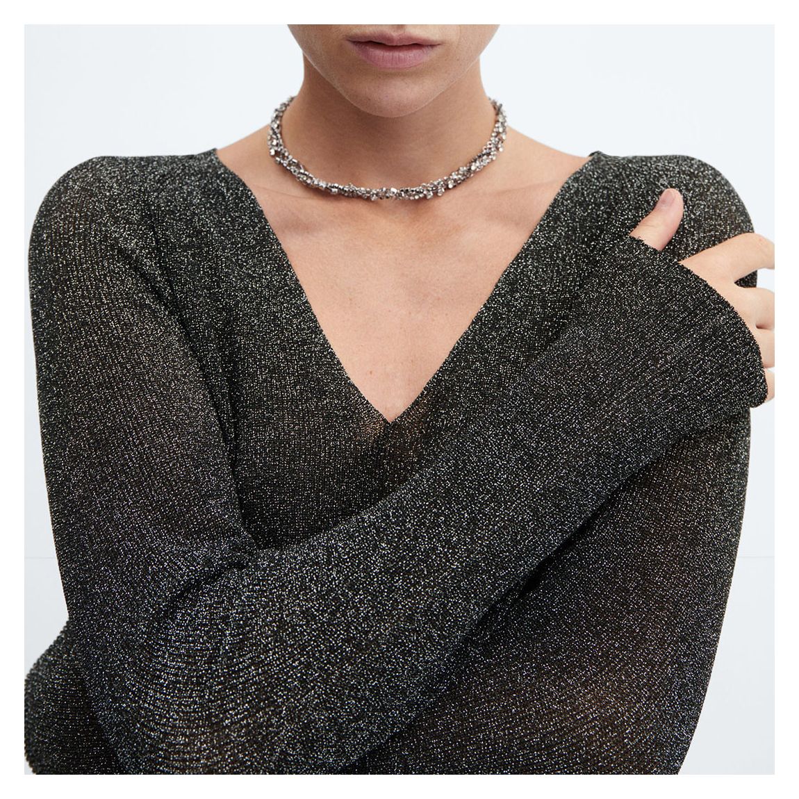 Black V-Neck Lurex Jumper main product photo
