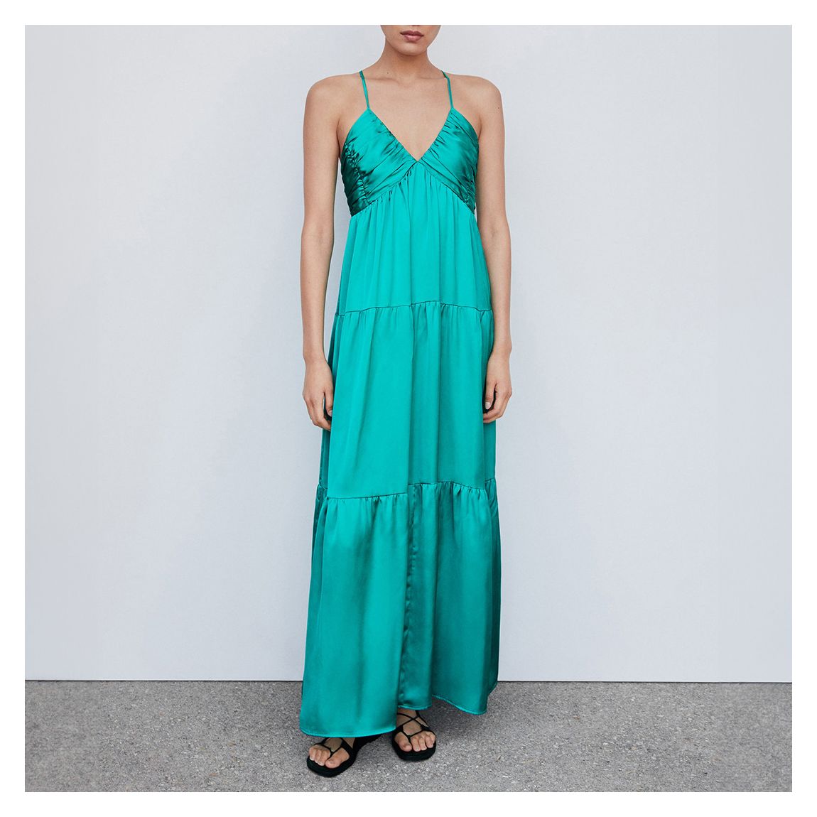 Turquoise Ruched Satin Dress main product photo