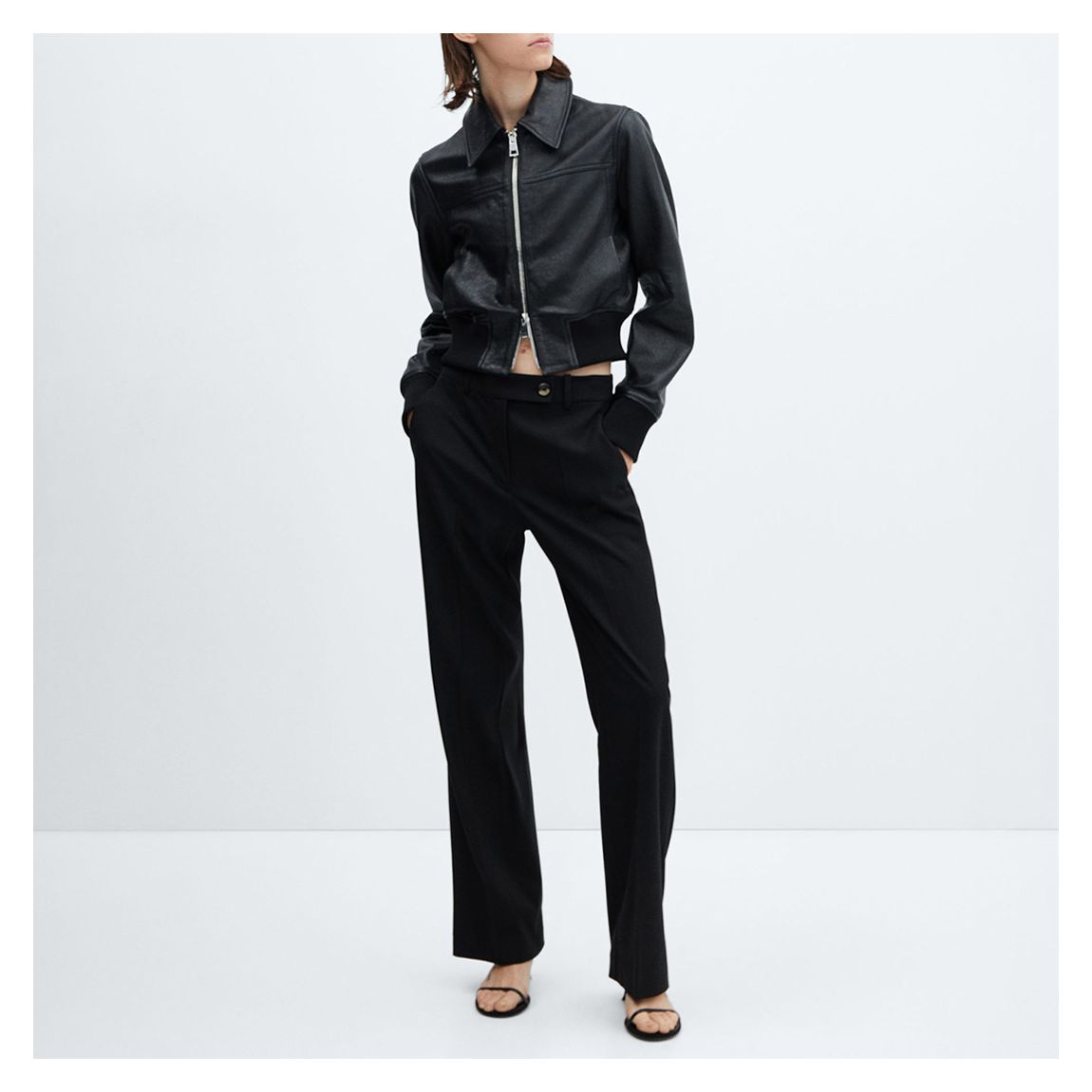 Black Straight Trousers With Side Button main product photo