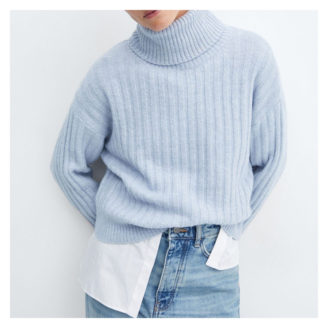 Sky Blue Rolled Neck Cable Jumper main product photo