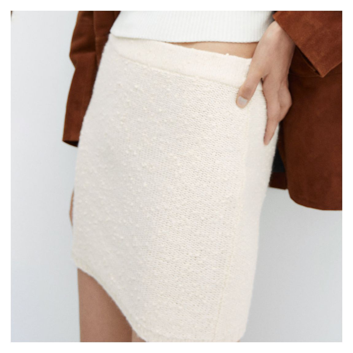 Ecru Textured Knitted Mini Skirt main product photo