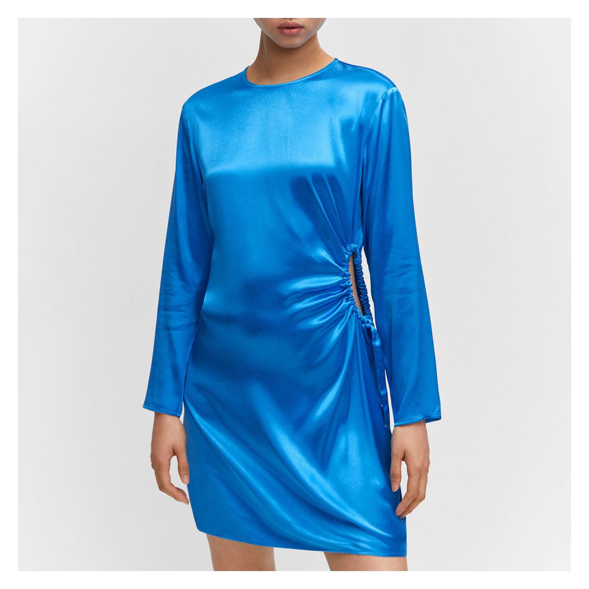 Blue Side Split Satin Dress main product photo